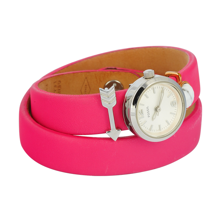 Jam Tangan Fossil Georgia ES3964SET Double Wrap Women White Dial Pink Leather Strap