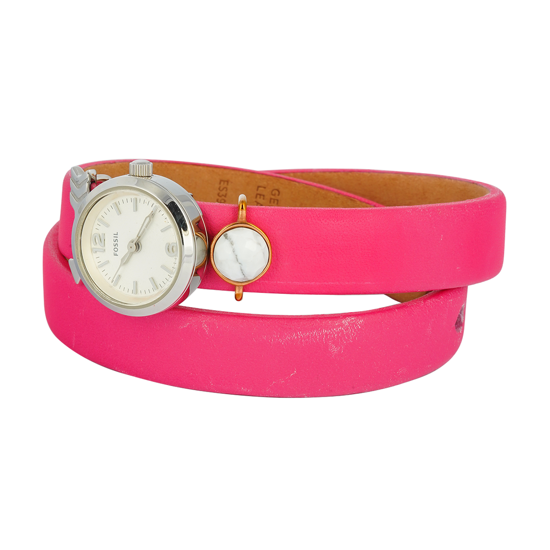 Jam Tangan Fossil Georgia ES3964SET Double Wrap Women White Dial Pink Leather Strap