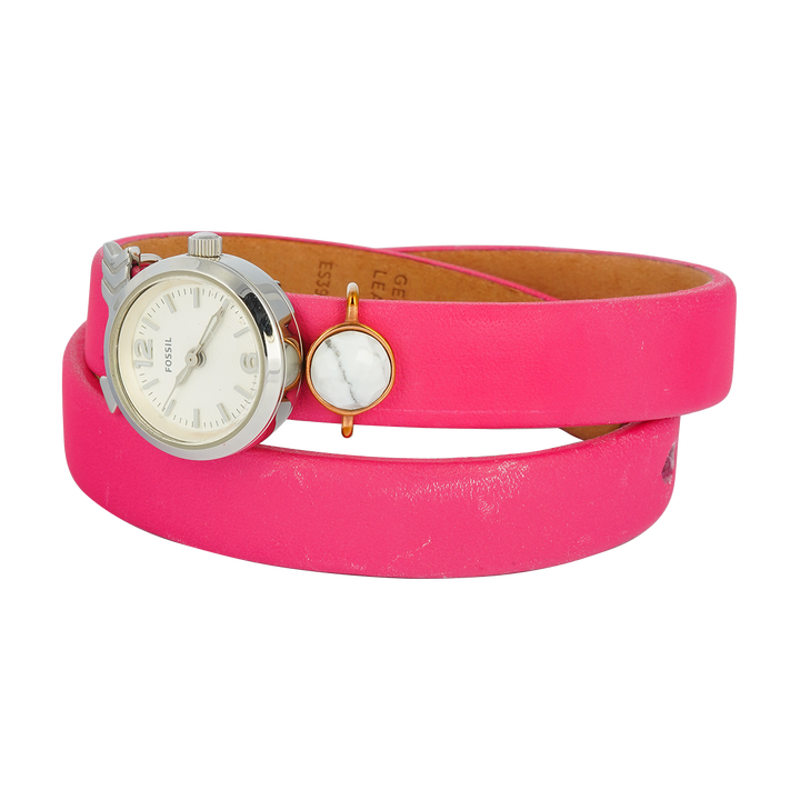 Jam Tangan Fossil Georgia ES3964SET Double Wrap Women White Dial Pink Leather Strap