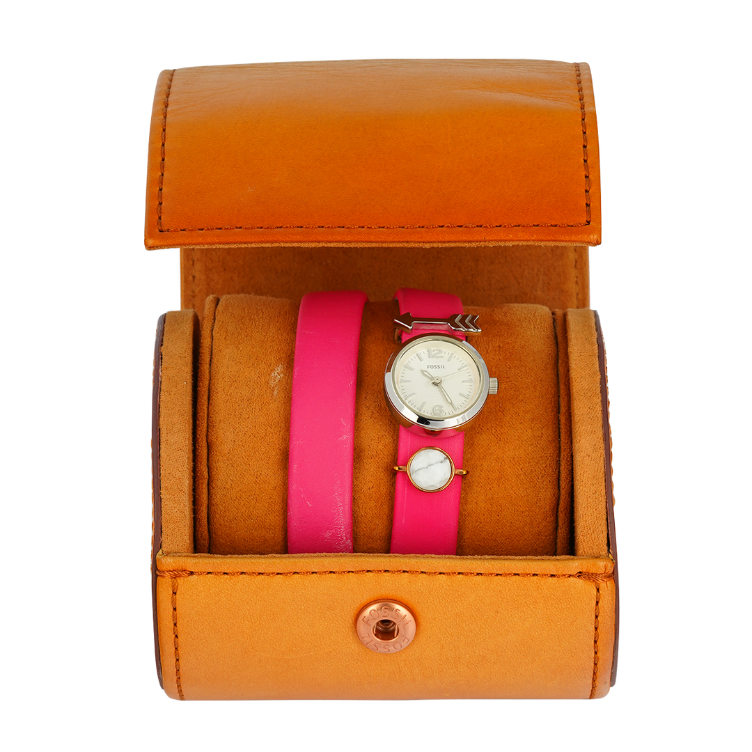 Jam Tangan Fossil Georgia ES3964SET Double Wrap Women White Dial Pink Leather Strap
