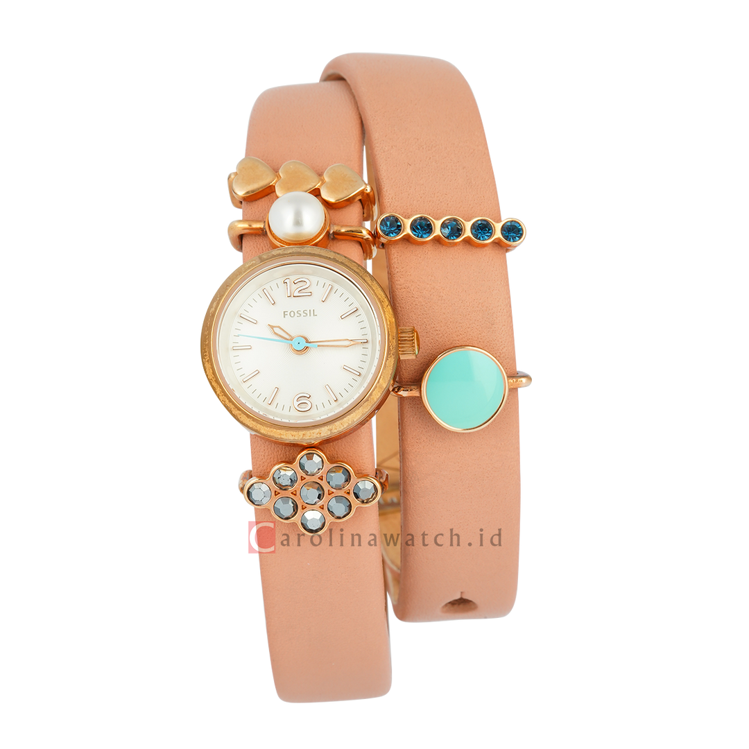 Jam Tangan Fossil Georgia ES4002SET Double Wrap Women White Dial Brown Leather Strap