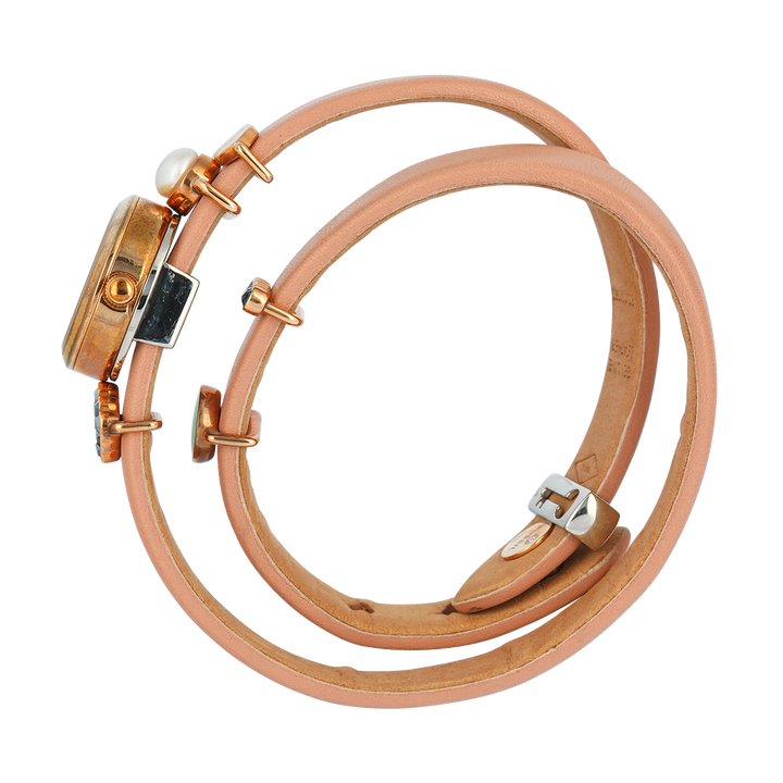 Jam Tangan Fossil Georgia ES4002SET Double Wrap Women White Dial Brown Leather Strap