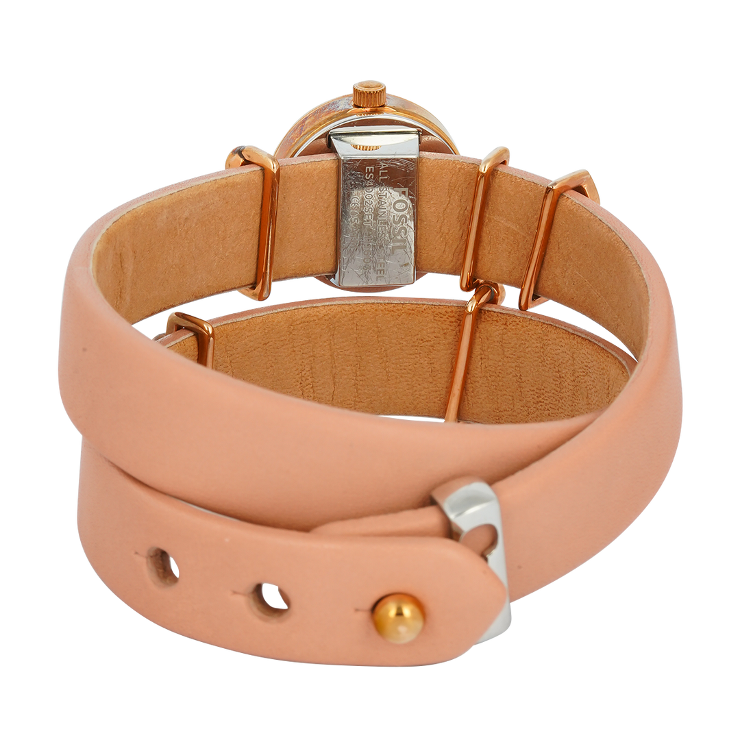 Jam Tangan Fossil Georgia ES4002SET Double Wrap Women White Dial Brown Leather Strap