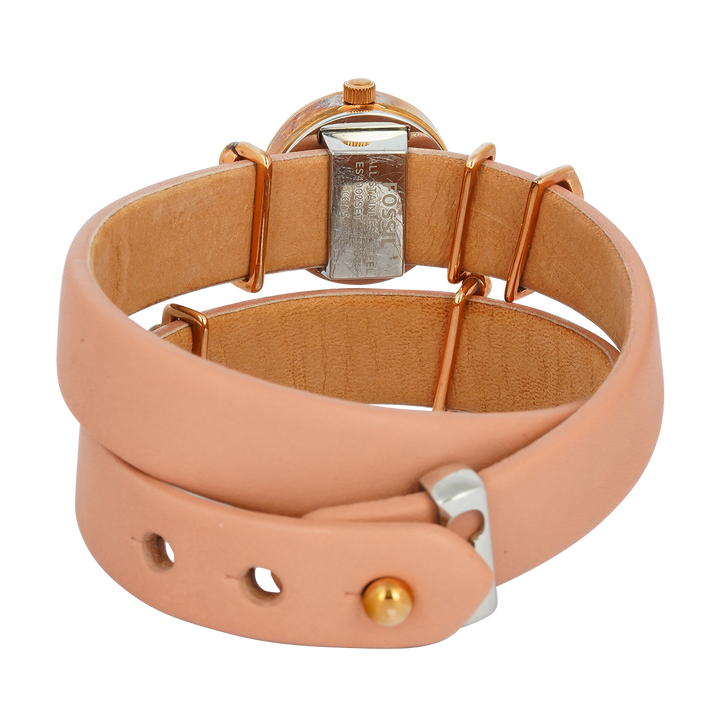 Jam Tangan Fossil Georgia ES4002SET Double Wrap Women White Dial Brown Leather Strap