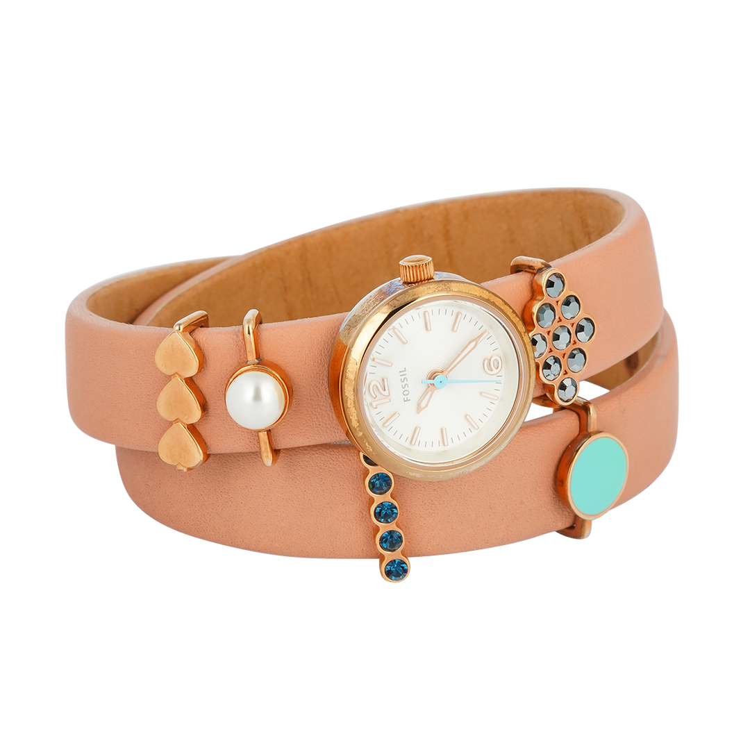 Jam Tangan Fossil Georgia ES4002SET Double Wrap Women White Dial Brown Leather Strap