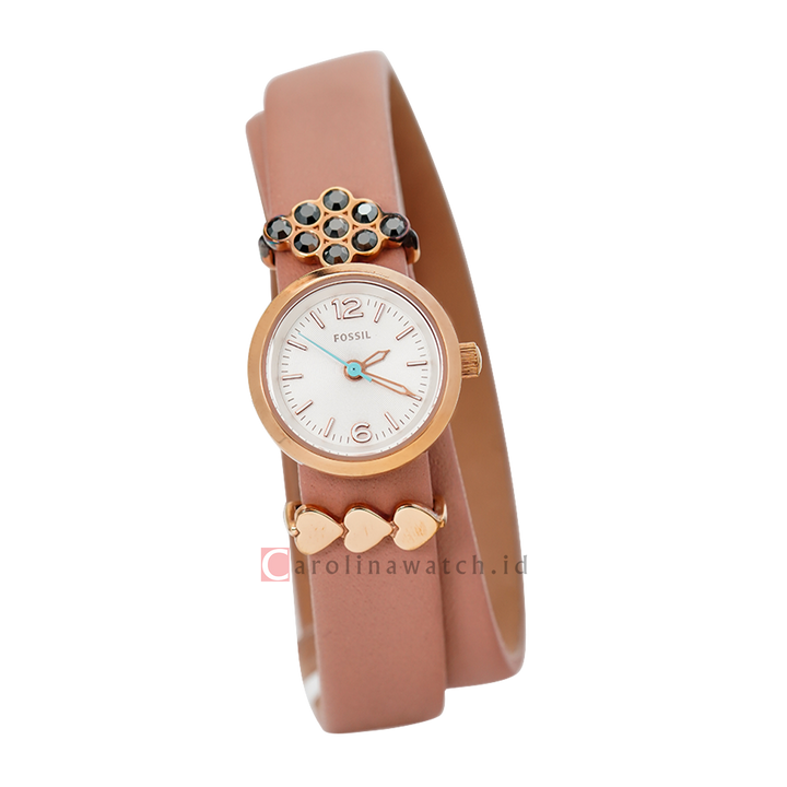 Jam Tangan Fossil Georgia ES4002SET Double Wrap Women White Dial Brown Leather Strap