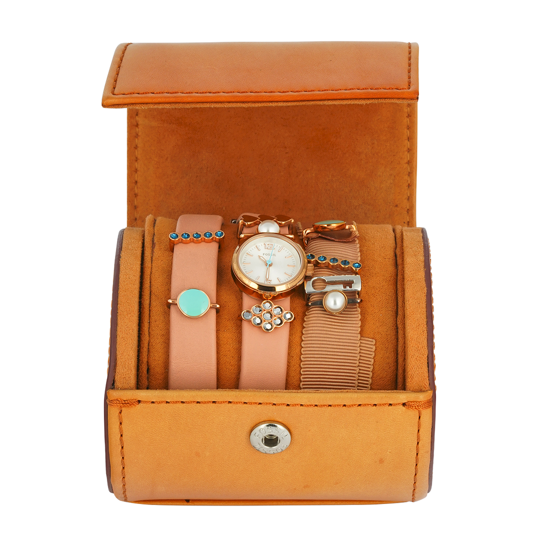 Jam Tangan Fossil Georgia ES4002SET Double Wrap Women White Dial Brown Leather Strap