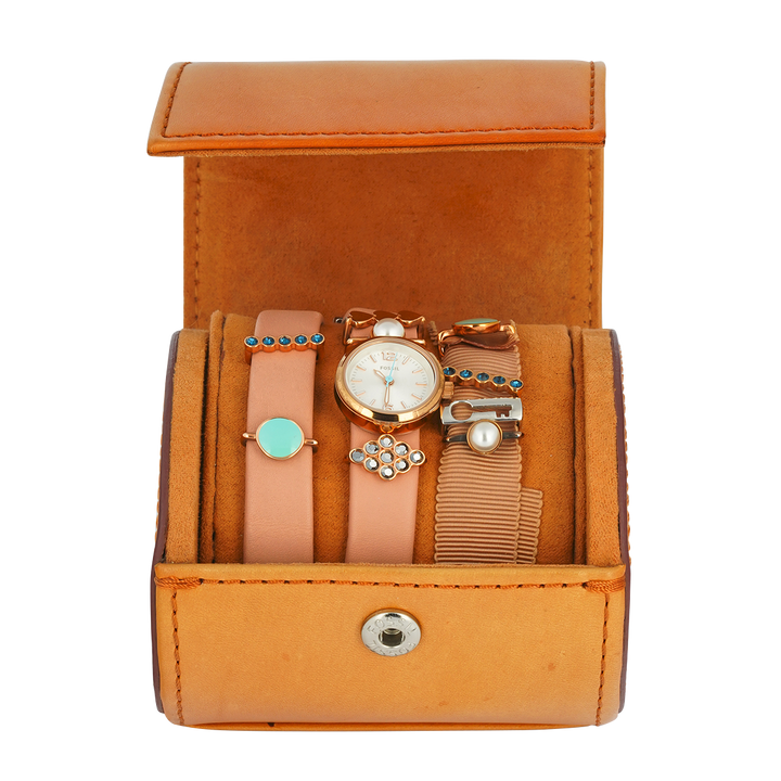 Jam Tangan Fossil Georgia ES4002SET Double Wrap Women White Dial Brown Leather Strap