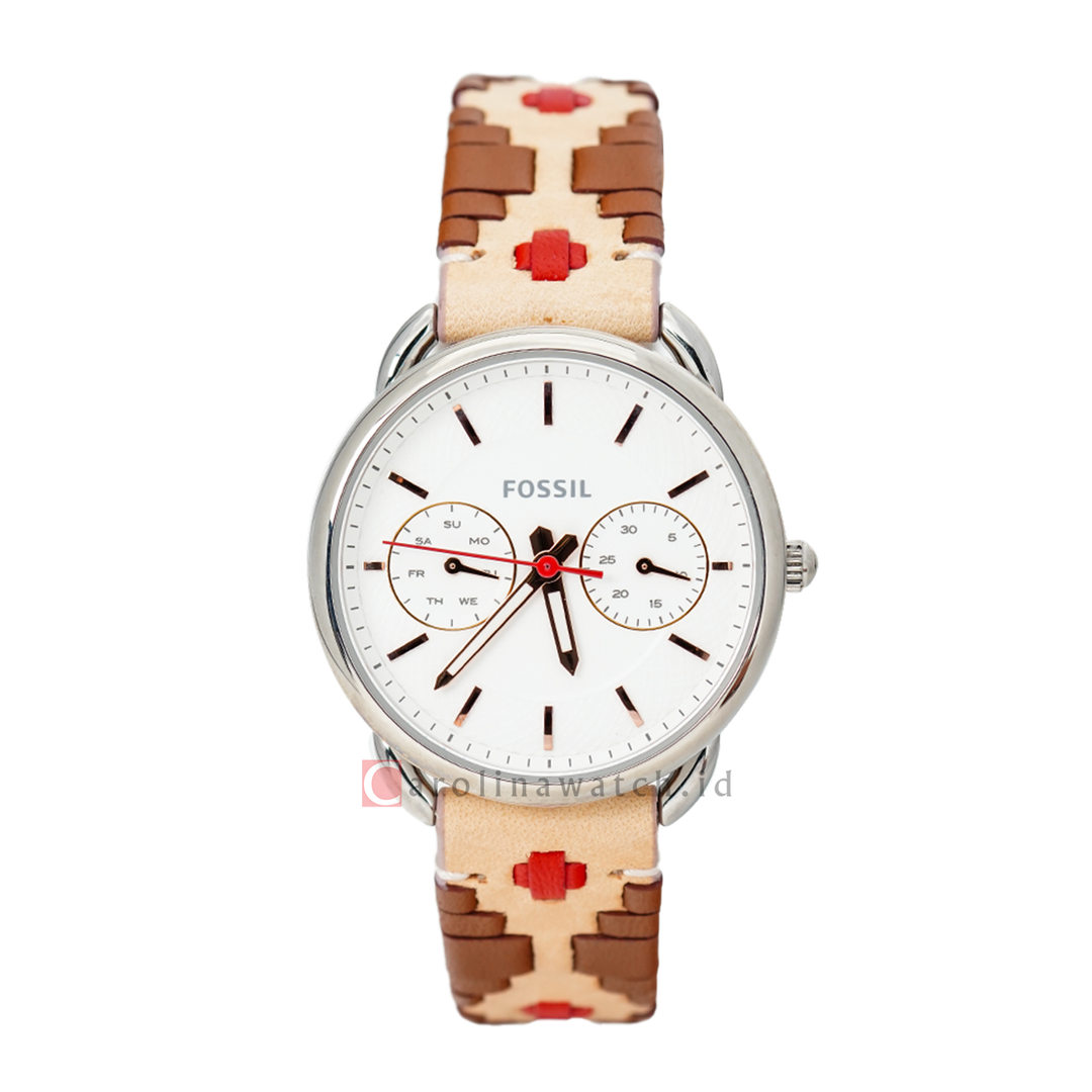 Jam Tangan Fossil Tailor ES4226 Multifunction Women White Dial Multicolor Leather Strap