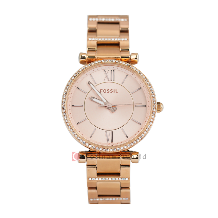 Jam Tangan Fossil Carlie ES4301 Women Rose Gold Dial Rose Gold Stainless Steel Strap