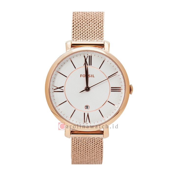 Jam Tangan Fossil Jacqueline ES4352 Women White Dial Rose Gold Mesh Stainless Steel Strap