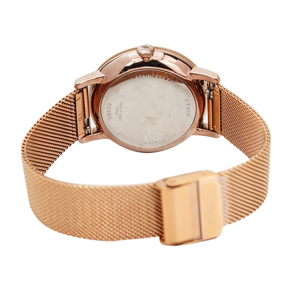 Jam Tangan Fossil Neely ES4364 Women Pastel Pink Dial Rose Gold Mesh Stainless Steel Strap