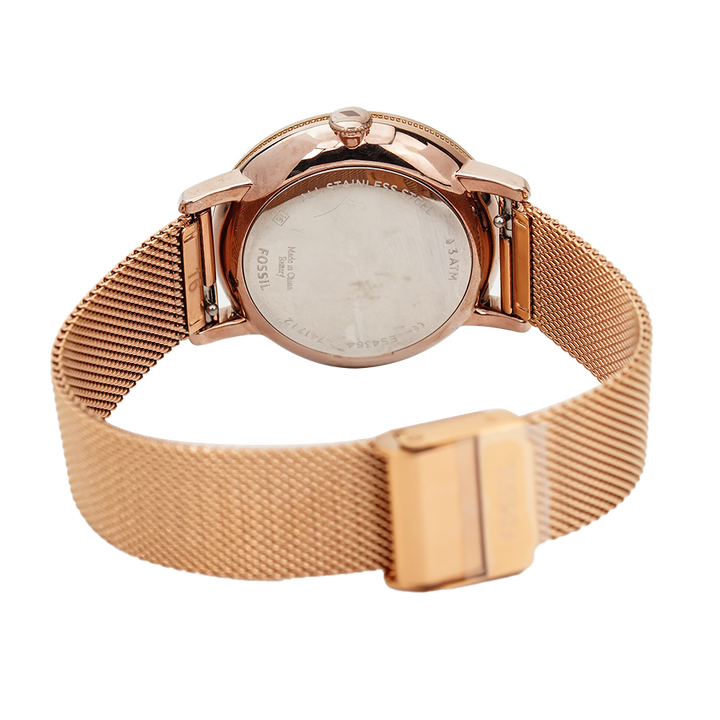 Jam Tangan Fossil Neely ES4364 Women Pastel Pink Dial Rose Gold Mesh Stainless Steel Strap