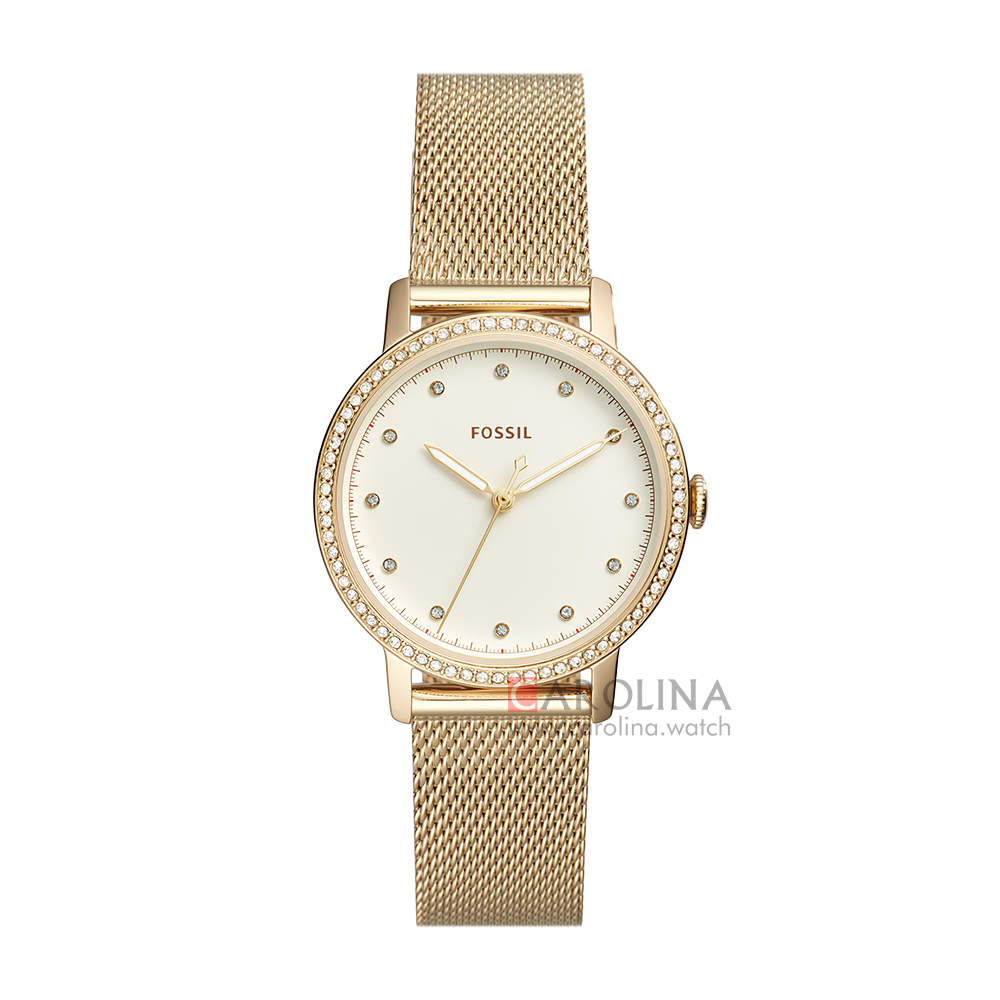 Jam Tangan Fossil Neely ES4366 Women White Dial Gold Mesh Stainless Steel Strap