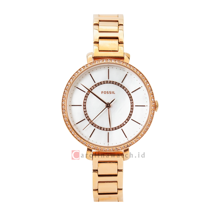 Jam Tangan Fossil Jocelyn ES4452 Women White MOP Dial Rose Gold Stainless Steel Strap