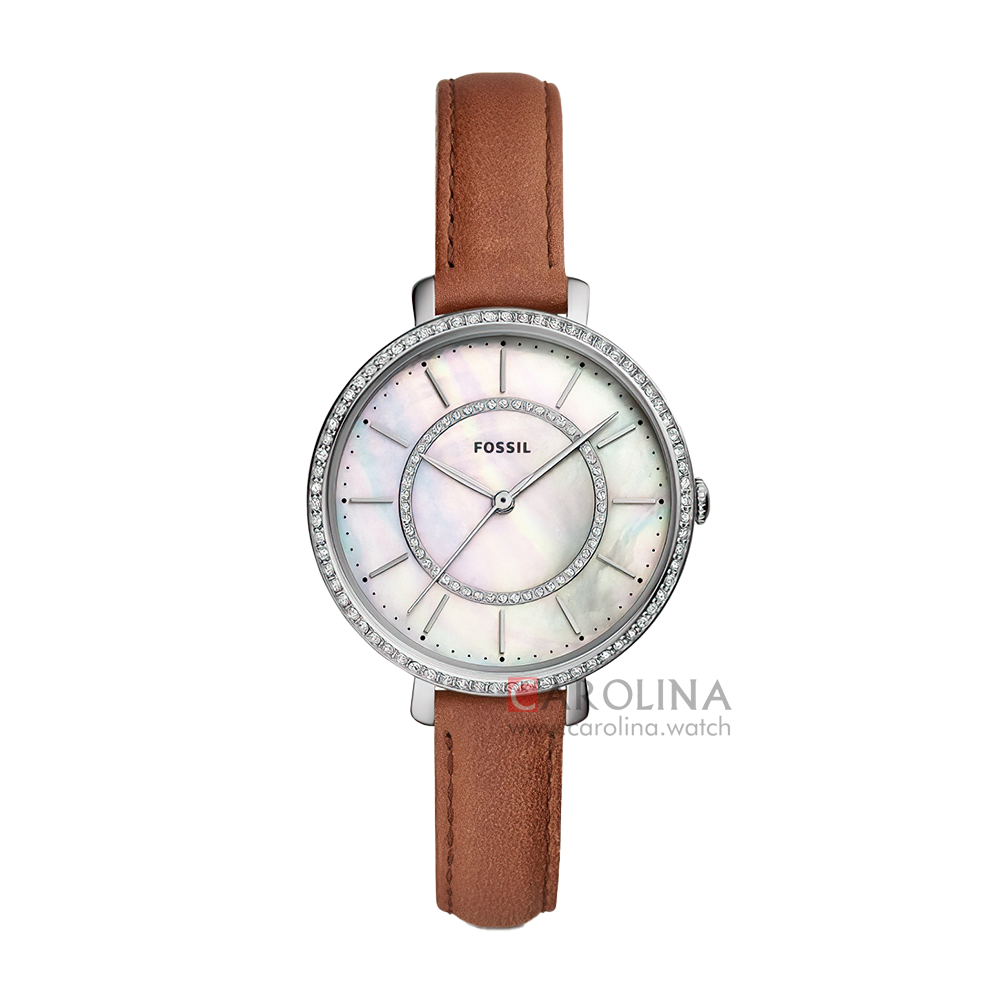Jam Tangan Fossil Jocelyn ES4454 Women White Mother of Pearl Dial Brown Leather Strap