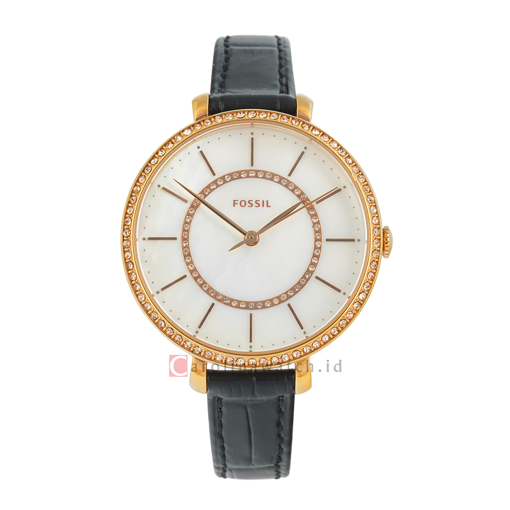 Jam Tangan Fossil Jocelyn ES4455 Women White Dial Black Leather Strap