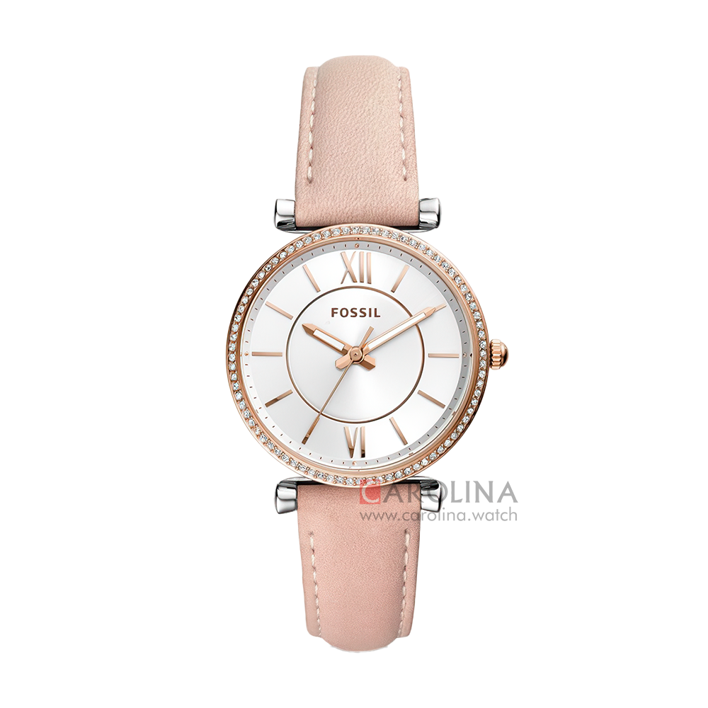 Jam Tangan Fossil Carlie ES4484 Women Silver Dial Cream Leather Strap