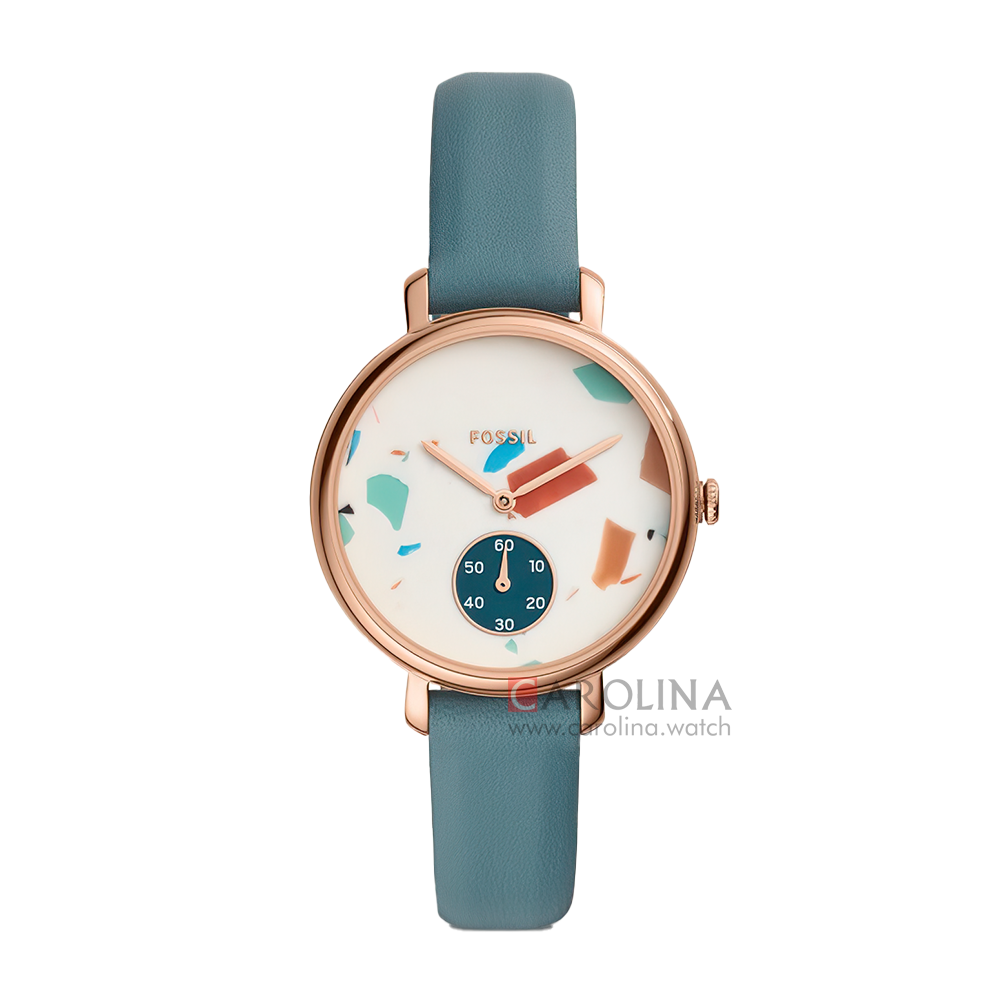 Jam Tangan Fossil Jacqueline ES4524 Women White Dial Caribbean Teal Leather Strap