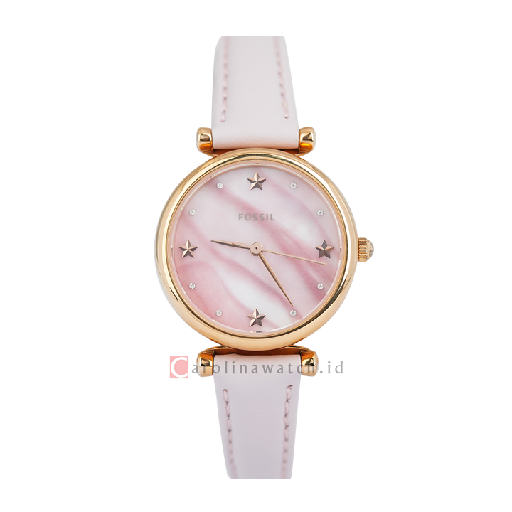 Jam Tangan Fossil Carlie Mini ES4525 Women Pink Mother Of Pearl Dial Blush White Leather Strap