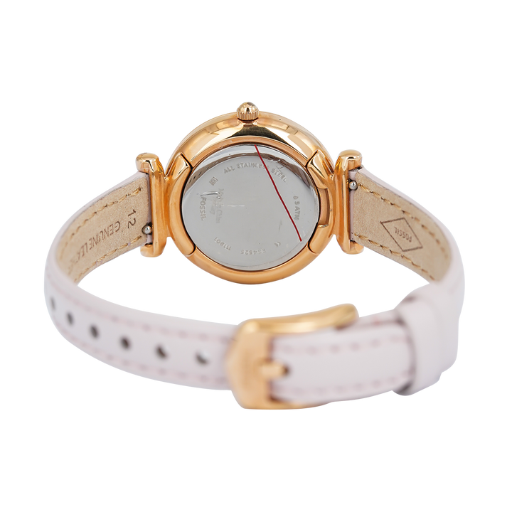 Jam Tangan Fossil Carlie Mini ES4525 Women Pink Mother Of Pearl Dial Blush White Leather Strap