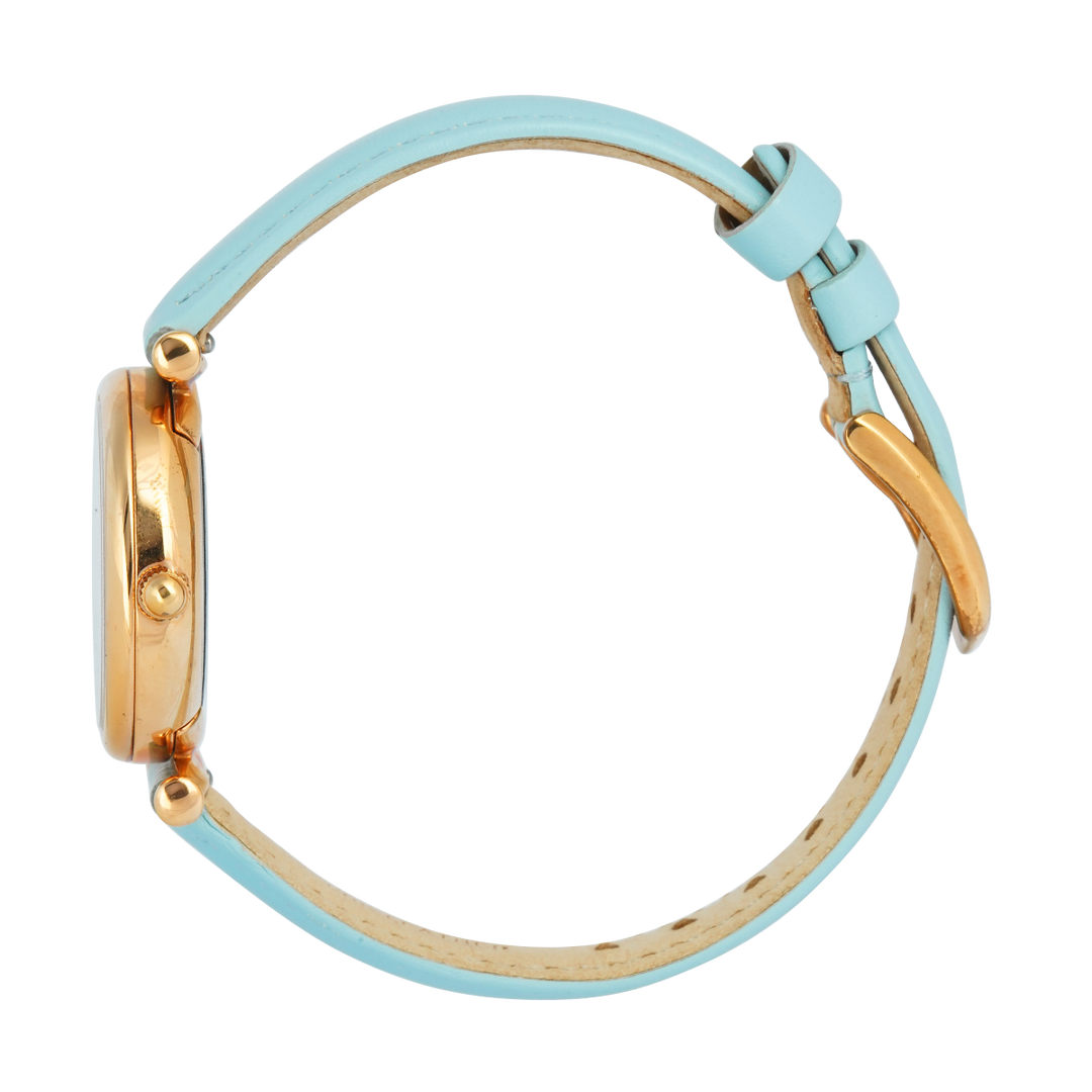 Jam Tangan Fossil Carlie Mini ES4528 Women Blue Mother Of Pearl Dial Turquoise Leather Strap