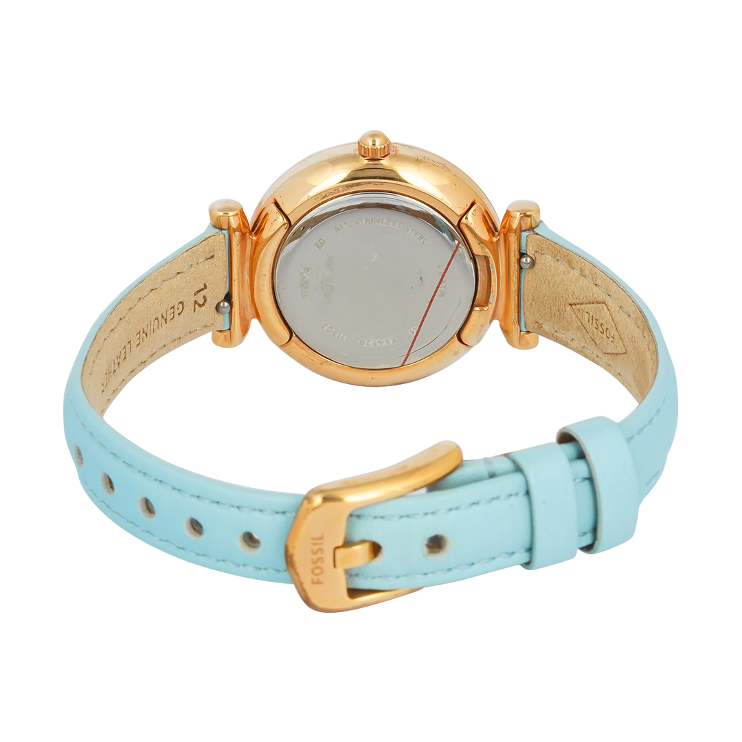 Jam Tangan Fossil Carlie Mini ES4528 Women Blue Mother Of Pearl Dial Turquoise Leather Strap