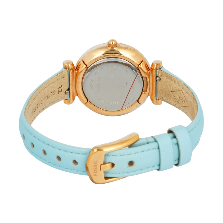 Jam Tangan Fossil Carlie Mini ES4528 Women Blue Mother Of Pearl Dial Turquoise Leather Strap