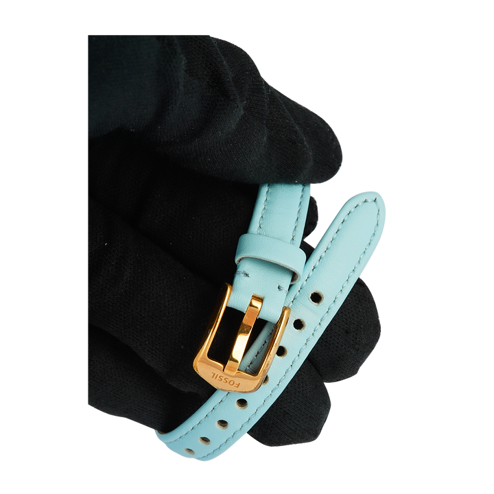 Jam Tangan Fossil Carlie Mini ES4528 Women Blue Mother Of Pearl Dial Turquoise Leather Strap