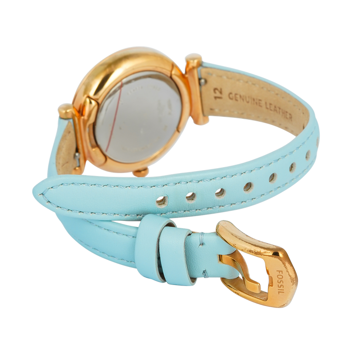 Jam Tangan Fossil Carlie Mini ES4528 Women Blue Mother Of Pearl Dial Turquoise Leather Strap