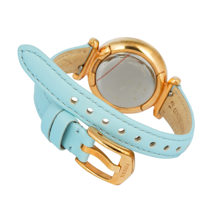 Jam Tangan Fossil Carlie Mini ES4528 Women Blue Mother Of Pearl Dial Turquoise Leather Strap