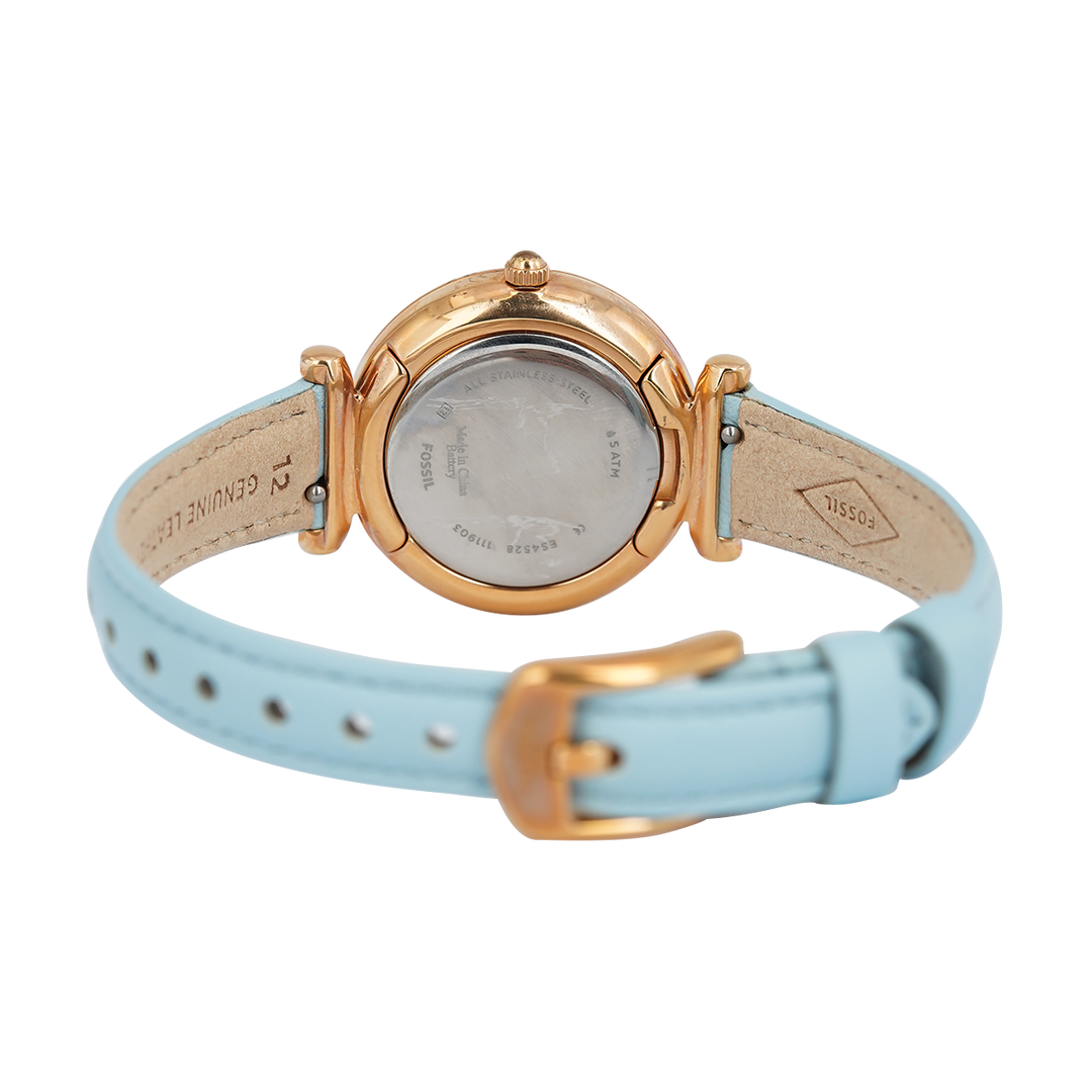 Jam Tangan Fossil Carlie Mini ES4528 Women Blue Mother Of Pearl Dial Turquoise Leather Strap