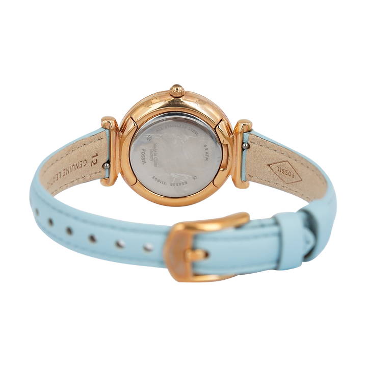 Jam Tangan Fossil Carlie Mini ES4528 Women Blue Mother Of Pearl Dial Turquoise Leather Strap