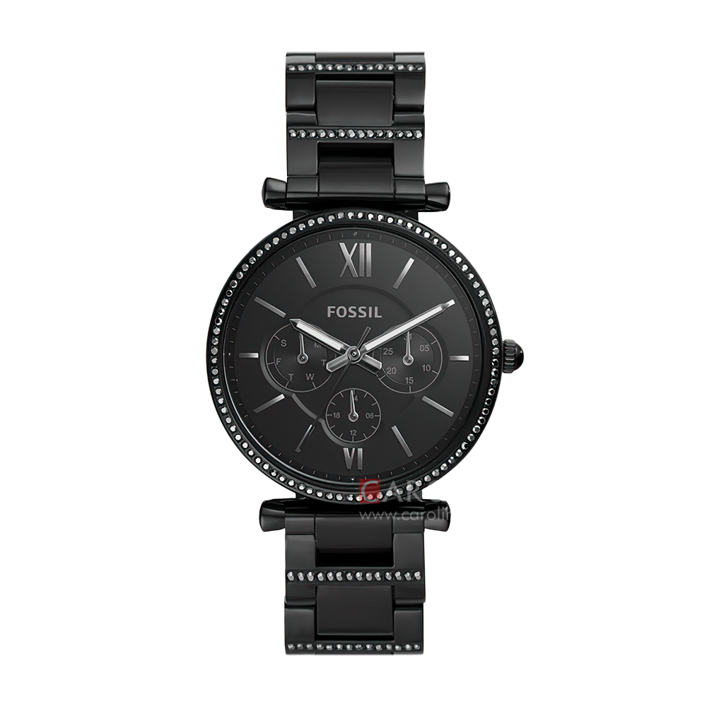 Jam Tangan Fossil Carlie ES4543 Women Black Dial Black Stainless Strap