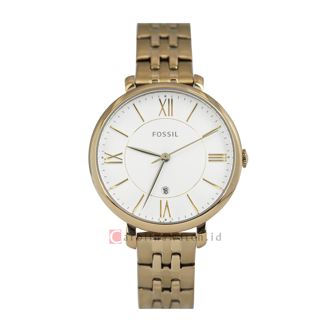 Jam Tangan Fossil Jacqueline ES4552 Antique Women White Dial Gold Stainless Steel Strap