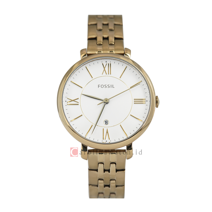 Jam Tangan Fossil Jacqueline ES4552 Antique Women White Dial Gold Stainless Steel Strap