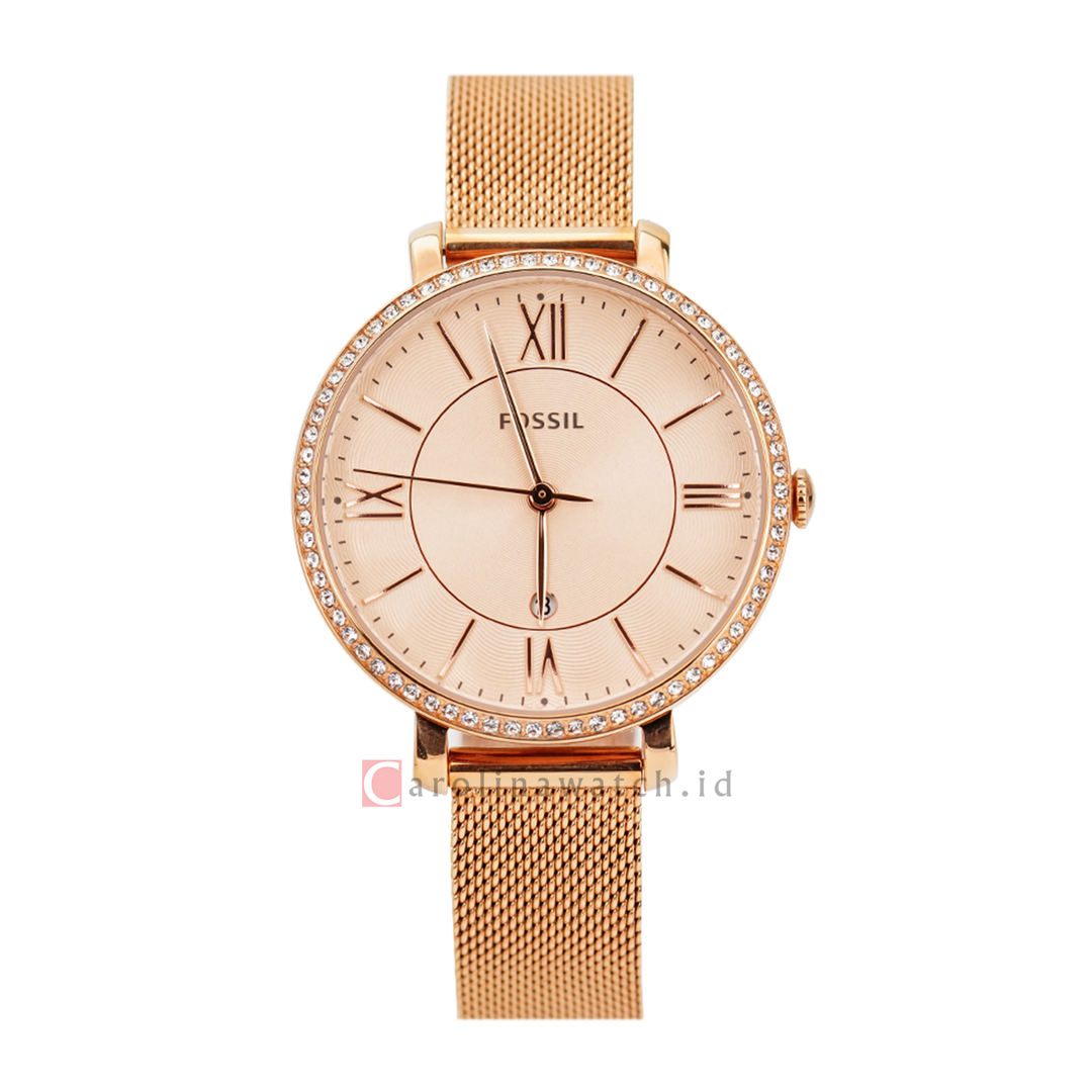 Jam Tangan Fossil Jacqueline ES4628 Women Rose Gold Dial Rose Gold Mesh Stainless Steel Strap