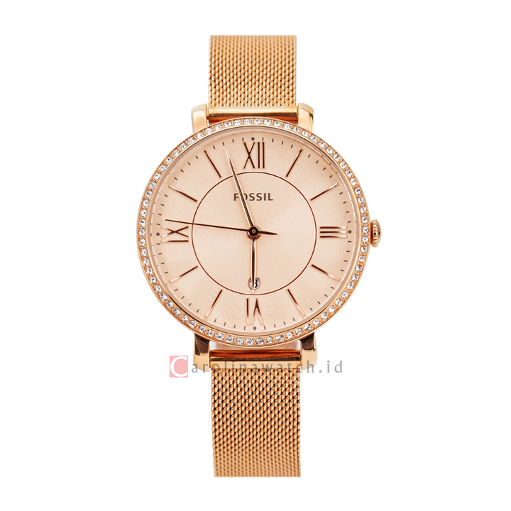 Jam Tangan Fossil Jacqueline ES4628 Women Rose Gold Dial Rose Gold Mesh Stainless Steel Strap