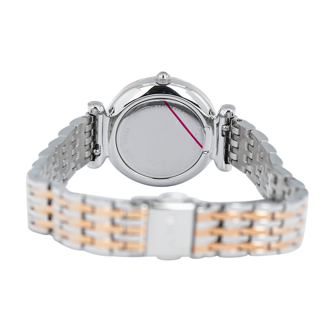 Jam Tangan Fossil Carlie Mini ES4649 Women White Mother of Pearl Dial Dual Tone Stainless Steel Strap