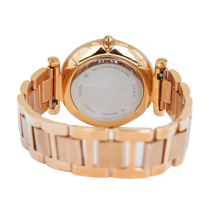 Jam Tangan Fossil Carlie ES4660 Multifunction Women Brown Dial Rose Gold Stainless Steel Strap