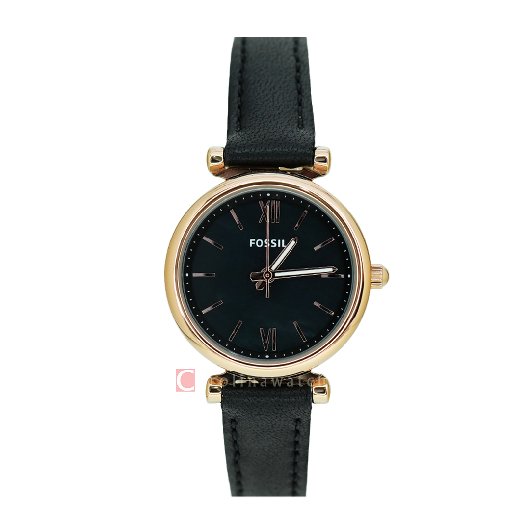 Jam Tangan Fossil Carlie Mini ES4700 Women Black Mother Of Pearl Dial Black Leather Strap