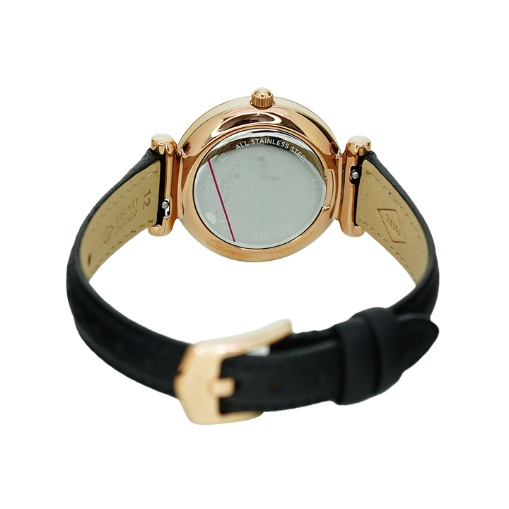 Jam Tangan Fossil Carlie Mini ES4700 Women Black Mother Of Pearl Dial Black Leather Strap