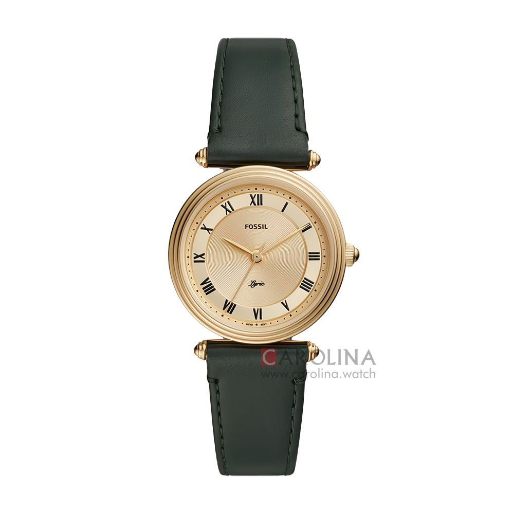 Jam Tangan Fossil Lyric ES4705 Women Gold Dial Dark Green Leather Strap