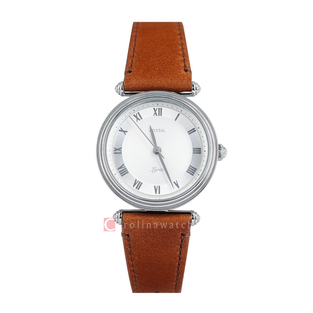 Jam Tangan Fossil Lyric ES4706 Women Silver Dial Brown Leather Strap