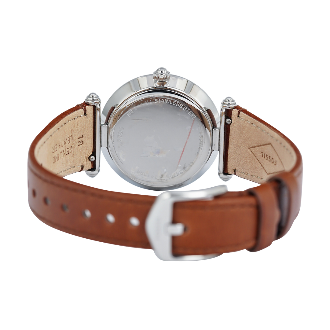 Jam Tangan Fossil Lyric ES4706 Women Silver Dial Brown Leather Strap