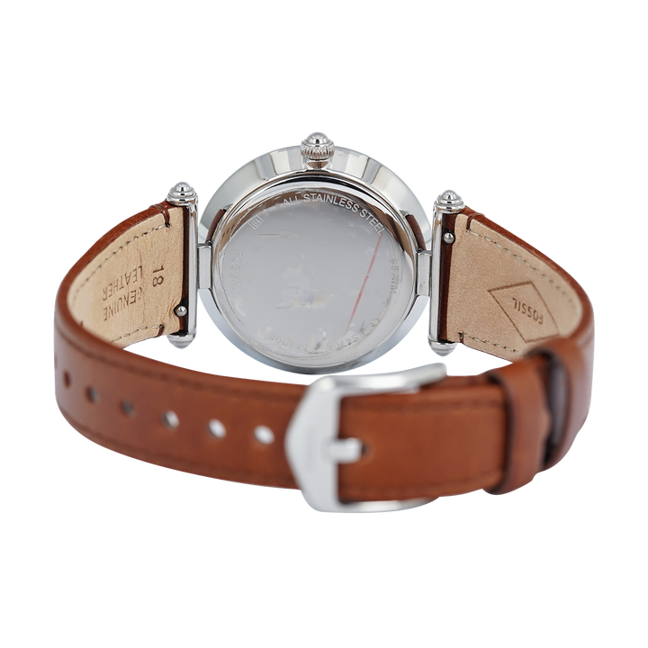 Jam Tangan Fossil Lyric ES4706 Women Silver Dial Brown Leather Strap