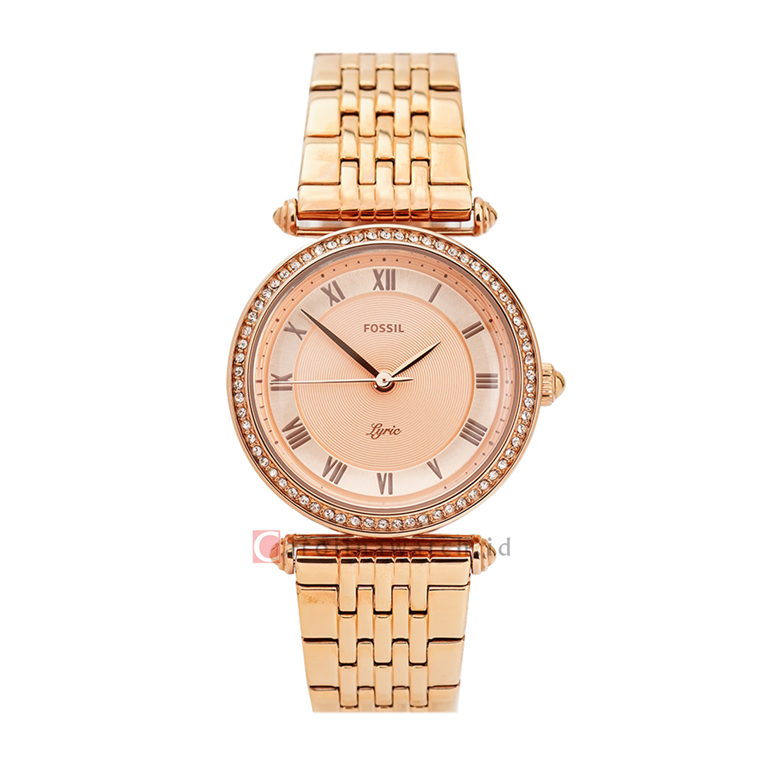 Jam Tangan Fossil Lyric ES4711 Women Rose Gold Dial Rose Gold Stainless Steel Strap