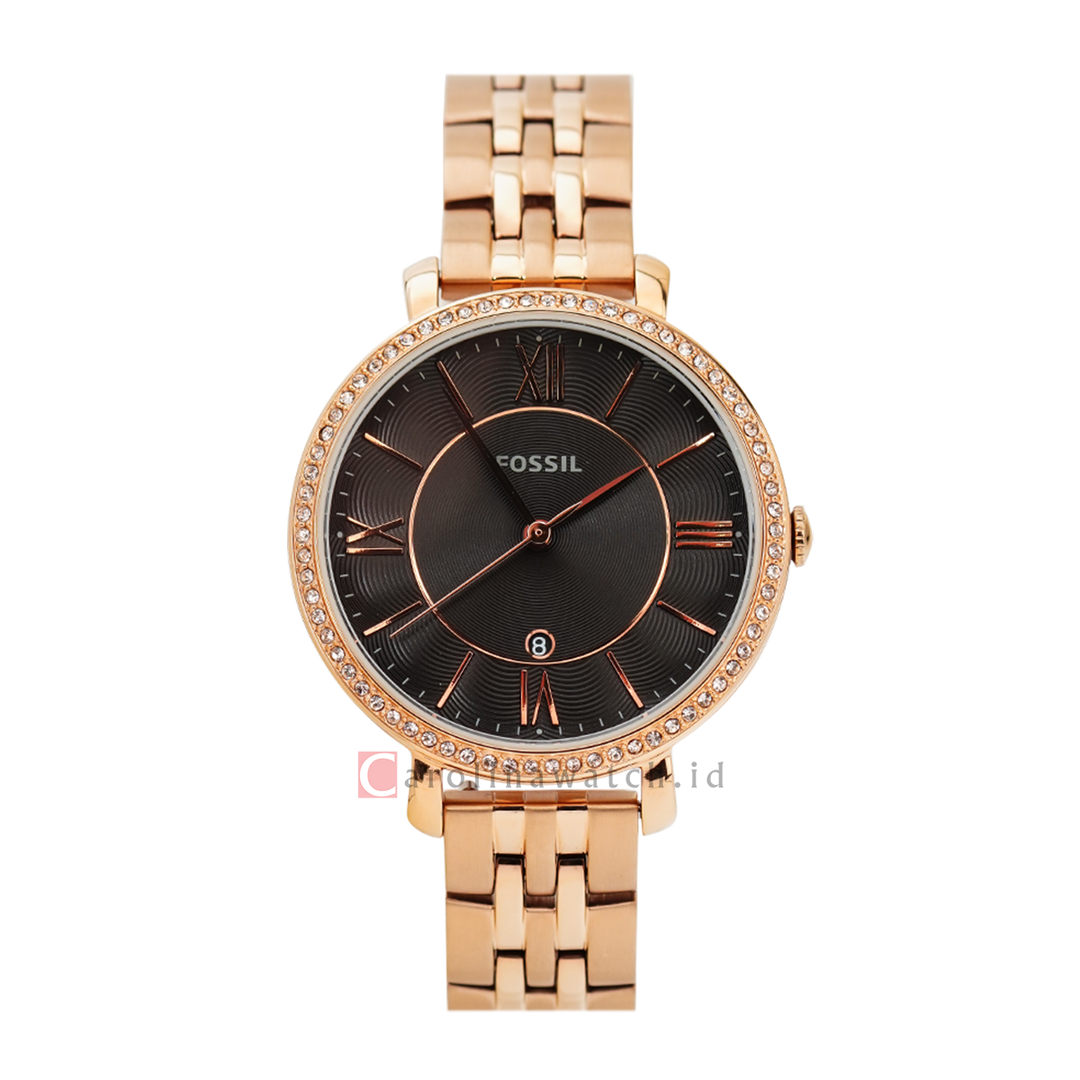 Jam Tangan Fossil Jacqueline ES4723 Women Brown Dial Rose Gold Stainless Steel Strap