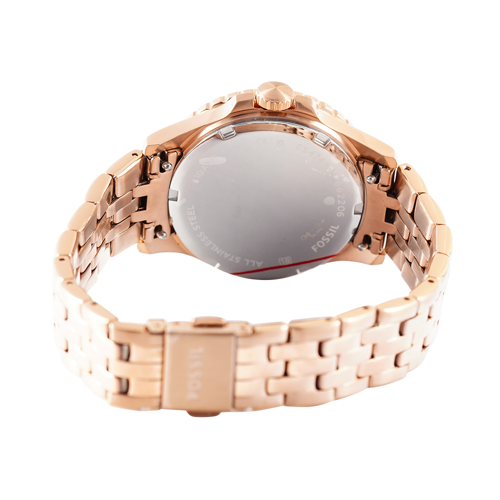 Jam Tangan Fossil FB-01 ES4748 Women Rose Gold Dial Rose Gold Stainless Steel Strap