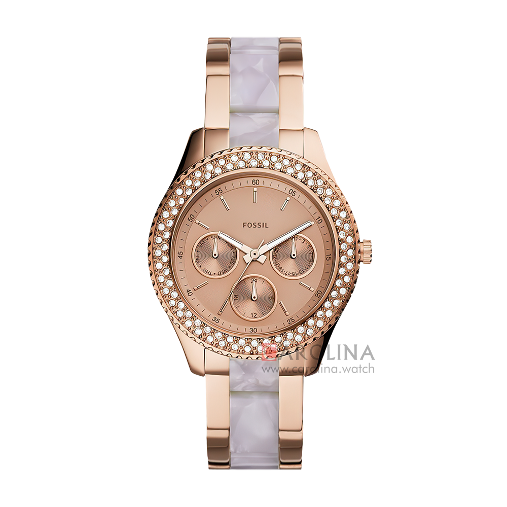 Jam Tangan Fossil Stella ES4755 Women Rose Gold Dial Dual Tone Stainless Steel Strap